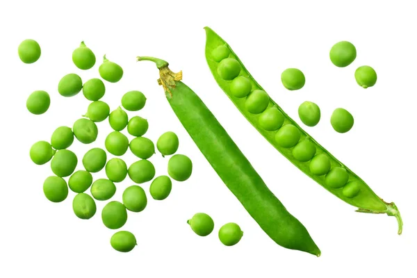 Verse Groene Erwten Geïsoleerd Een Witte Achtergrond Bovenaanzicht — Stockfoto