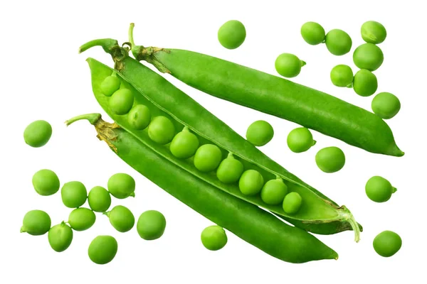 Verse Groene Erwten Geïsoleerd Een Witte Achtergrond Bovenaanzicht — Stockfoto