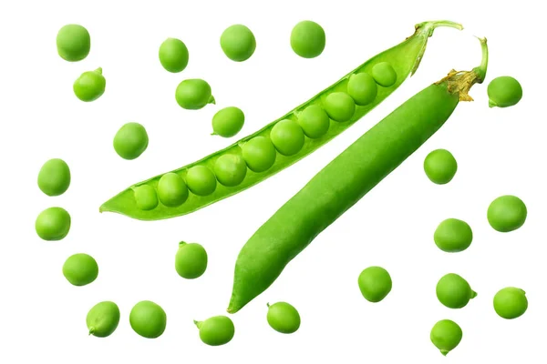 Verse Groene Erwten Geïsoleerd Een Witte Achtergrond Bovenaanzicht — Stockfoto