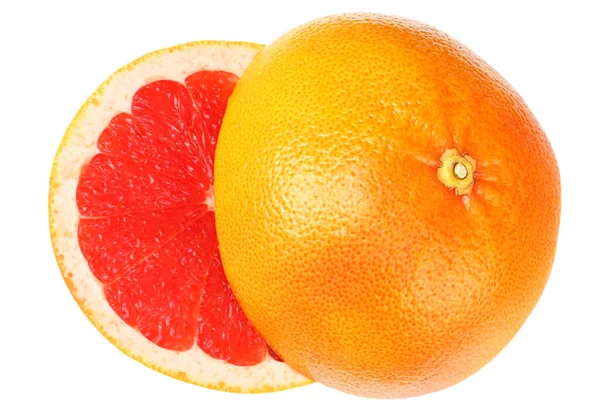 Gezond Voedsel Grapefruit Met Groen Blad Geïsoleerd Witte Achtergrond Bovenaanzicht — Stockfoto