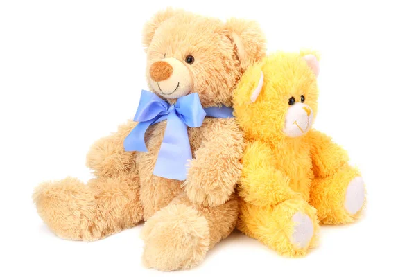 Dois Ursinhos Pelúcia Brinquedo Isolados Fundo Branco — Fotografia de Stock