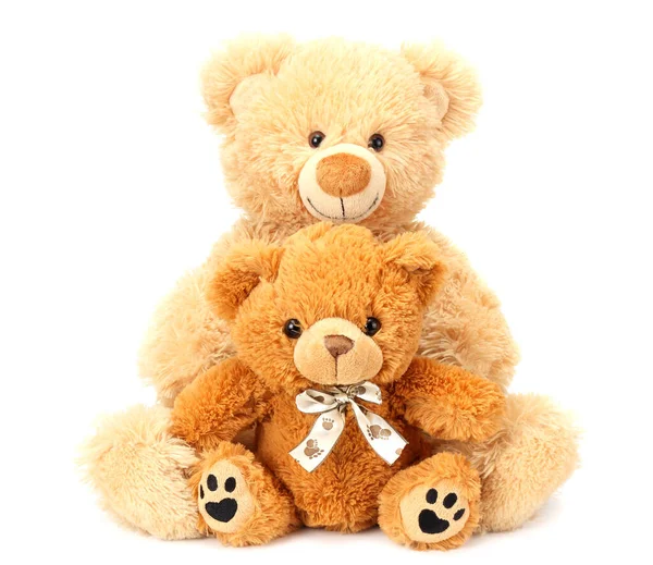 Two Toy Teddy Bears Isolated White Background — Stock Photo, Image