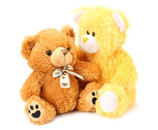 Two Toy Teddy Bears Isolated White Background — Stock Photo, Image