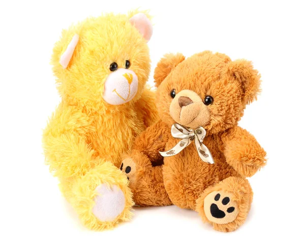 Two Toy Teddy Bears Isolated White Background — Stock Photo, Image