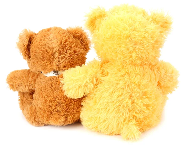 Twee Speelgoed Teddyberen Geïsoleerd Witte Achtergrond — Stockfoto