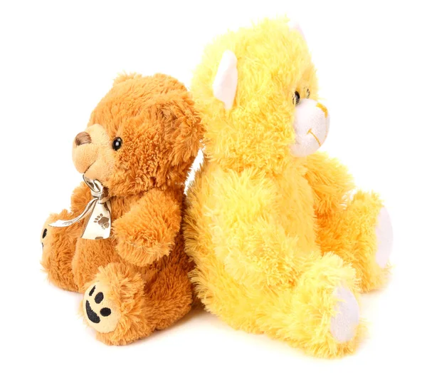 Two Toy Teddy Bears Isolated White Background — Stock Photo, Image