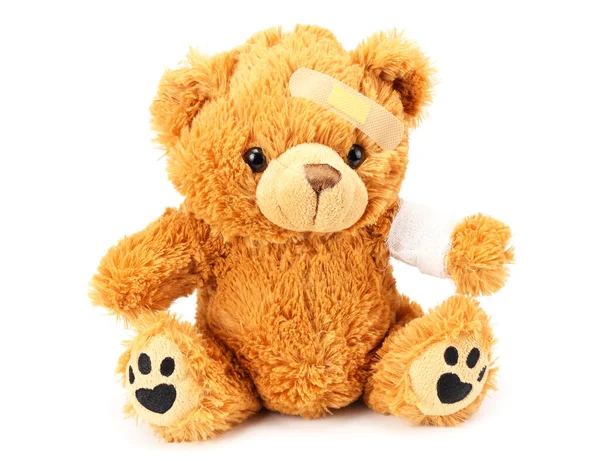 Toy Teddy Bear Bandage Isolated White Background — Stock Photo, Image