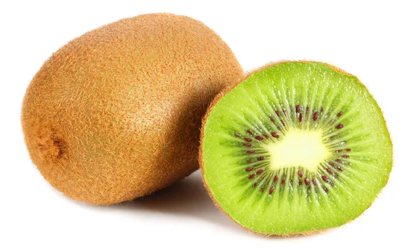 Kiwi Fructe Felii Frunze Verzi Izolate Fundal Alb — Fotografie, imagine de stoc