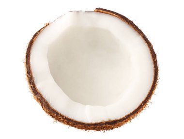 Hindistan cevizinin yarısı beyaz arkaplanda izole.