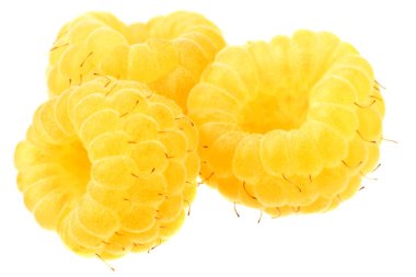 Beyaz arka planda izole edilmiş sarı ahududu. makro