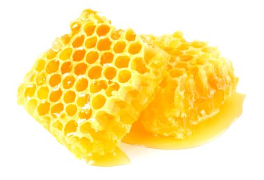 Beyaz arkaplanda izole edilmiş ballı bal peteği