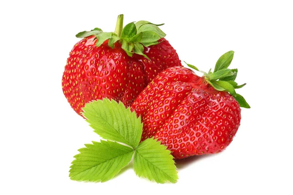Erdbeere Mit Grünem Blatt Isoliert Auf Weißem Hintergrund Gesunde Ernährung — Stockfoto