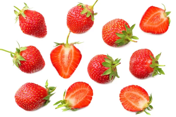 Fraise Tranches Isolées Sur Fond Blanc Une Nourriture Saine Vue — Photo