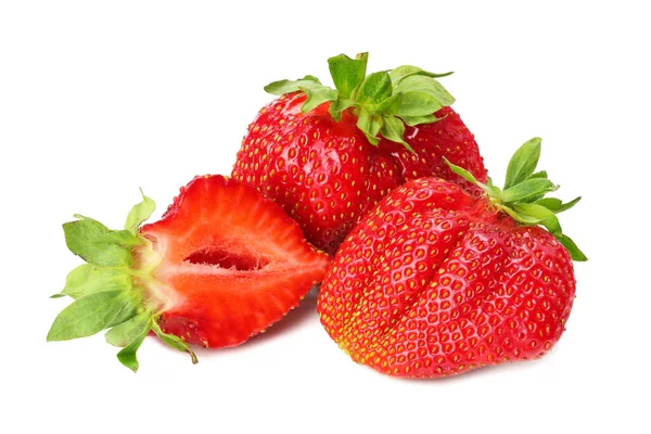 Erdbeere Mit Grünem Blatt Und Scheiben Auf Weißem Hintergrund Gesunde — Stockfoto