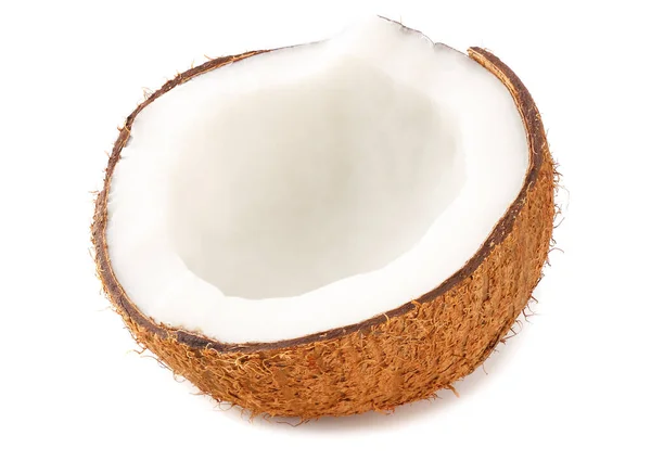 Die Hälfte Der Kokosnuss Isoliert Auf Weißem Hintergrund — Stockfoto