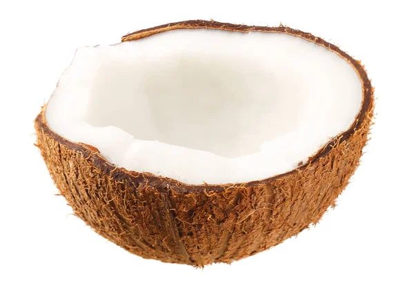 Helft Van Kokosnoot Geïsoleerd Witte Achtergrond — Stockfoto