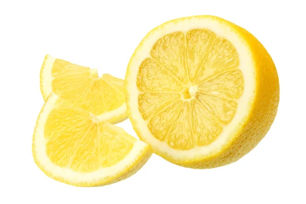 レモンのスライスは白い背景に隔離されています 健康食品 — ストック写真