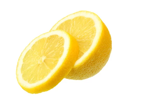 Zitrone Mit Scheiben Isoliert Auf Weißem Hintergrund Gesunde Ernährung — Stockfoto
