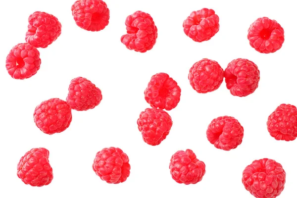 Ripe Raspberries Isolated White Background Top View — Stock Photo, Image