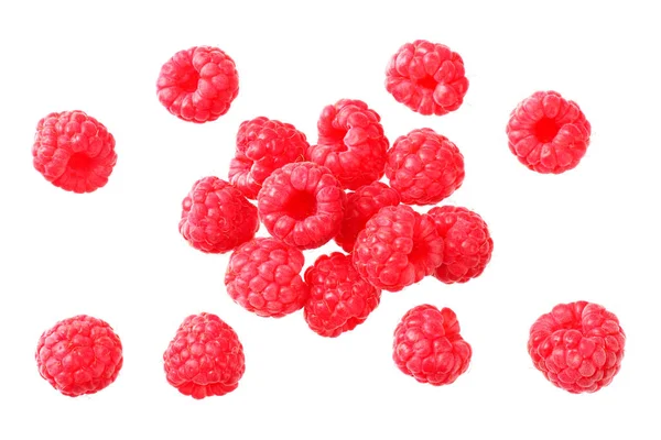 Ripe Raspberries Isolated White Background Top View — Stock Photo, Image