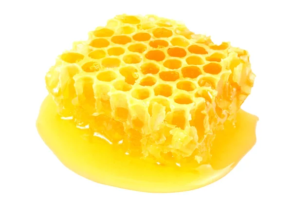 Honingraat Met Honing Geïsoleerd Witte Achtergrond — Stockfoto