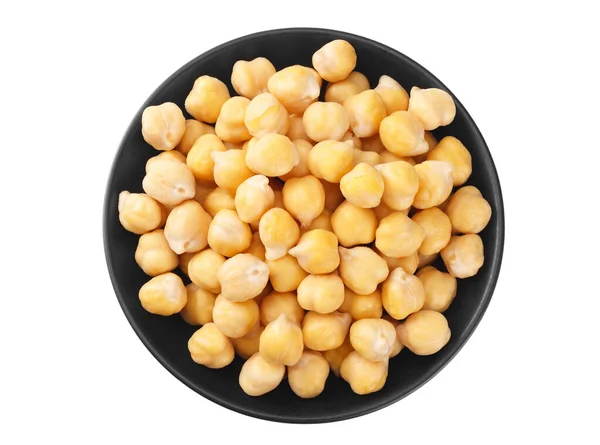 Chickpeas Black Bowl Isolated White Background Top View — Stock Photo, Image