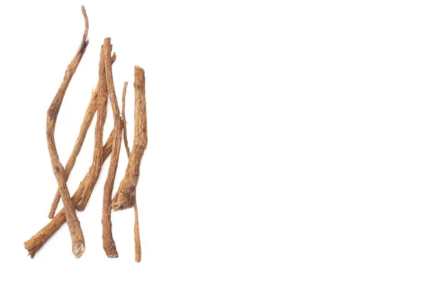 Licorice Roots Isolated White Background Top View — Stock Photo, Image