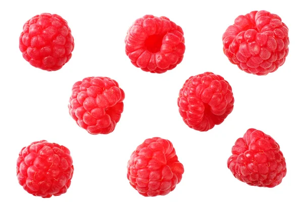 Ripe Raspberries Isolated White Background Top View Stock Image