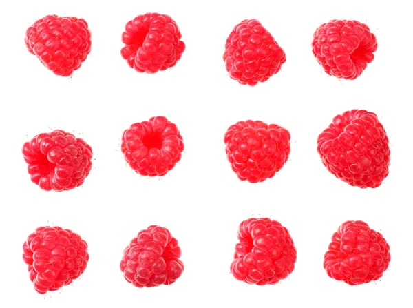 Ripe Raspberries Isolated White Background Top View Stock Image