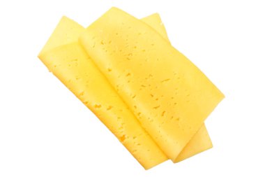 Beyaz arka plan üzerinde izole peynir dilimleri. üstten görünüm