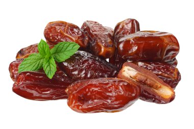 Beyaz zemin üzerinde yeşil yapraklı meyveler.