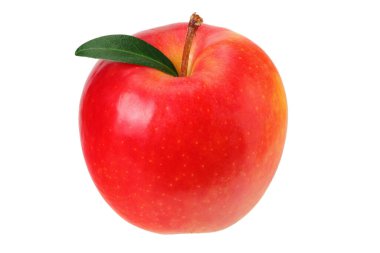 Beyaz arkaplanda yeşil yapraklı kırmızı elmalar