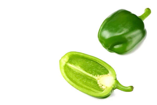 Poivron Vert Avec Des Tranches Isolées Sur Fond Blanc Vue — Photo