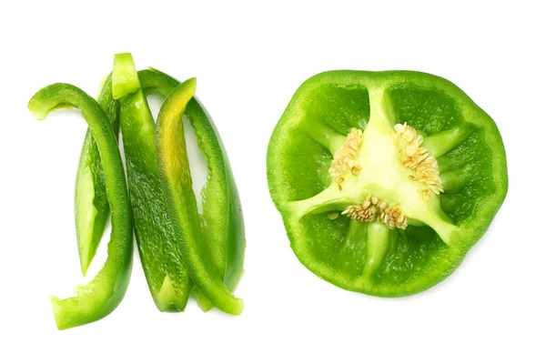 Pimiento Verde Dulce Con Rodajas Aisladas Sobre Fondo Blanco Vista —  Fotos de Stock