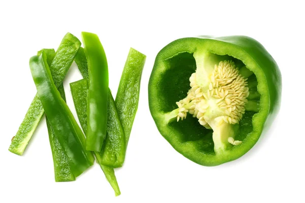 Grüne Süße Paprika Mit Scheiben Isoliert Auf Weißem Hintergrund Draufsicht — Stockfoto