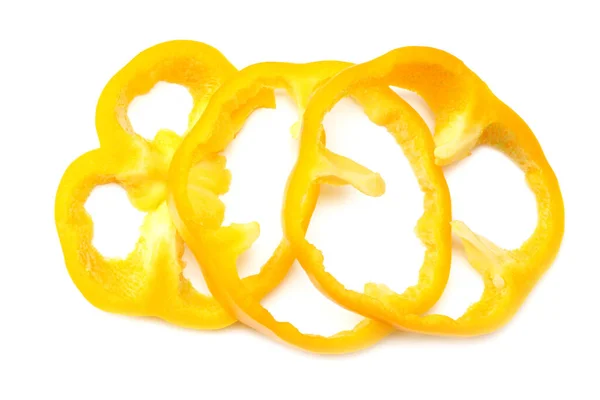 Cut Slices Yellow Sweet Bell Pepper Isolated White Background Top — Stock Photo, Image