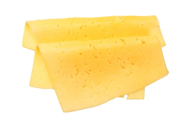 チーズのスライスは 白い背景で隔離 トップ ビュー — ストック写真