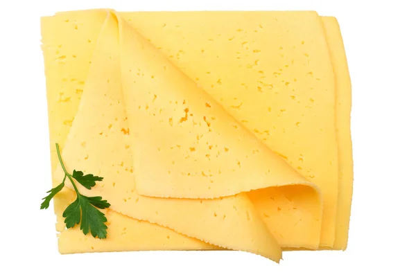 Beyaz Arka Planda Maydanozlu Peynir Dilimleri Üstteki Görünüm — Stok fotoğraf