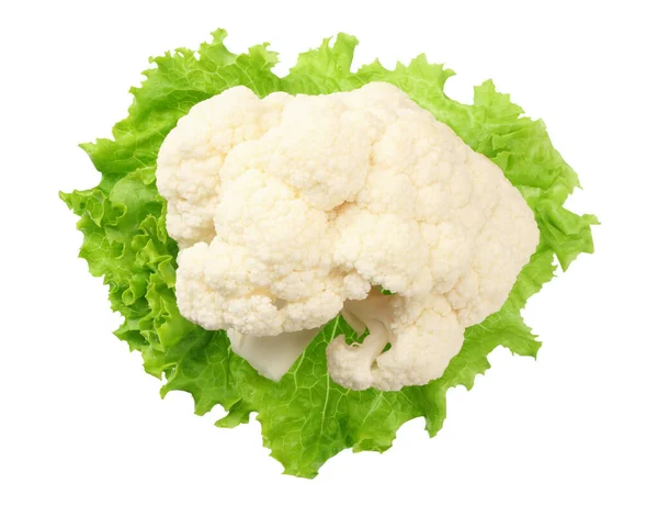 Cauliflower Lettuce Leaf Isolated White Background Top View — Stock Photo, Image