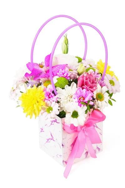 Bouquet Fleurs Printanières Colorées Isolées Sur Fond Blanc — Photo