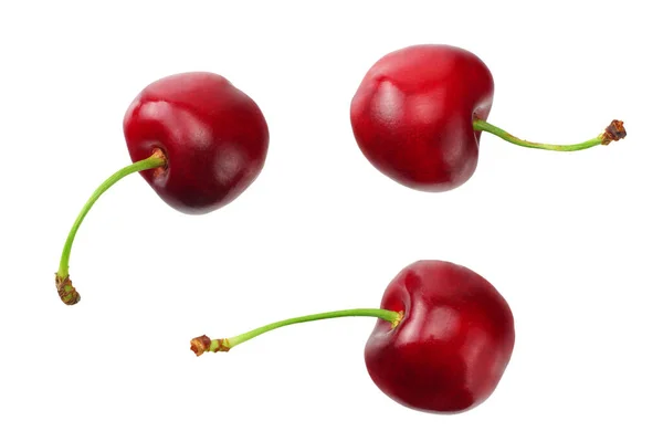 Rote Kirsche Isoliert Auf Weißem Hintergrund Ansicht Von Oben — Stockfoto