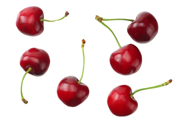 Red Cherry Isolated White Background Top View — Stock Photo, Image