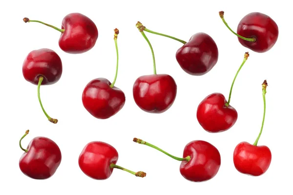 Rote Kirsche Isoliert Auf Weißem Hintergrund Ansicht Von Oben — Stockfoto
