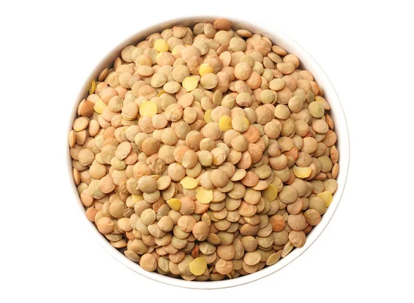 Lentils White Plate Isolated White Background Top View — Stock Photo, Image