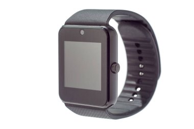 Beyaz arkaplanda boş ekran izole edilmiş siyah Kablosuz Akıllı Saat