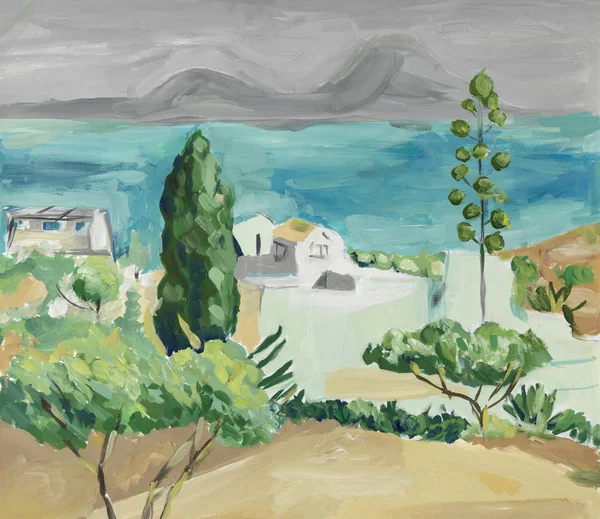 Hand painting of mediterranean sea landscape