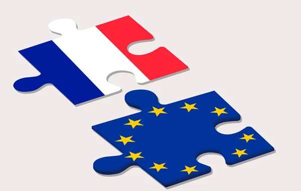Duas peças de quebra-cabeça representando frança e união europeia durin — Fotografia de Stock