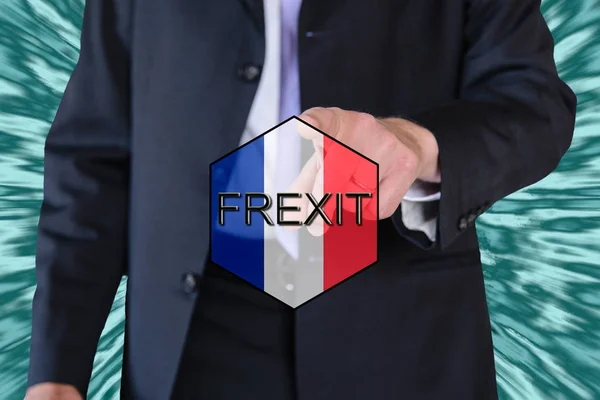 Frexit (französische Wahlen) und EU-Flagge und ein Geschäftsmann — Stockfoto