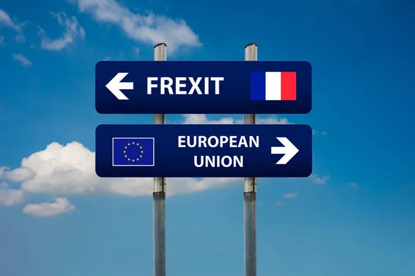 Zwei Straßenschilder, französische Wahlen (Frexit) und die Europäische Union — Stockfoto