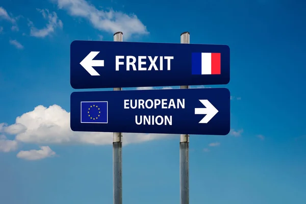 Dois sinais rodoviários, eleições francesas (frexit) e união europeia — Fotografia de Stock